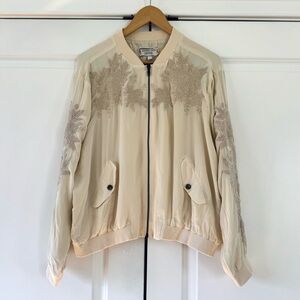 Johnny Was silk embroidered bomber jacket boho size large